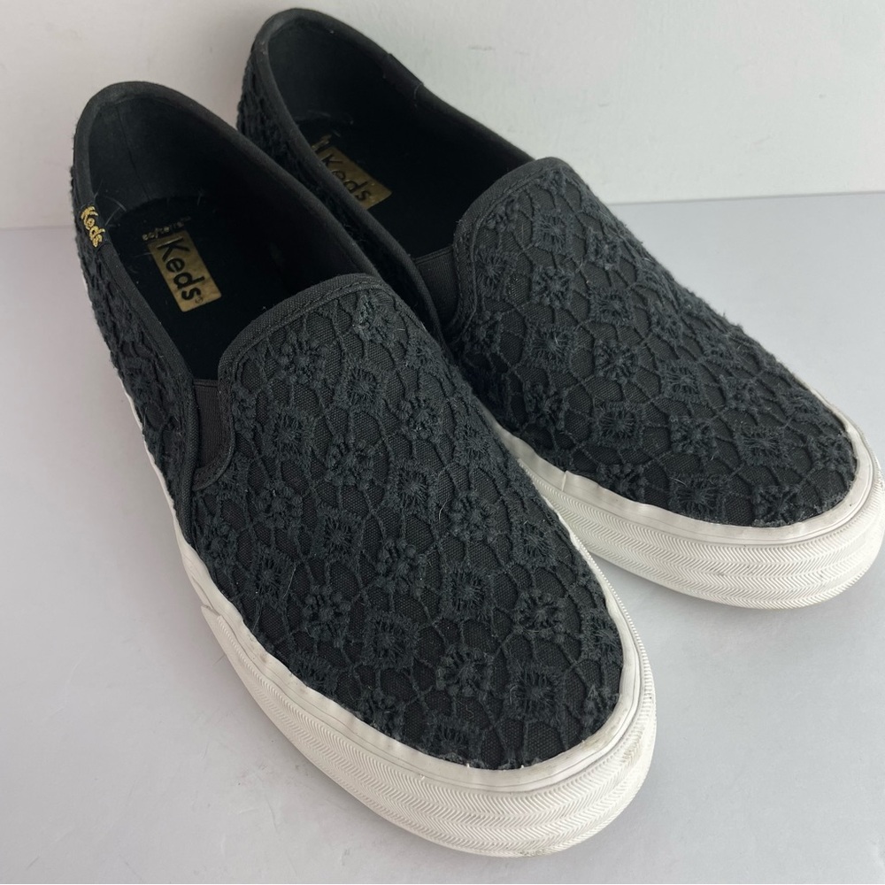 Keds Black Eyelet Lace Slip On Canvas Sneakers